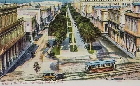 Allan Seiden Legacy Archive/Getty Color postcard of overview of Prado Promenade, Havana, Cuba, circa 1915.