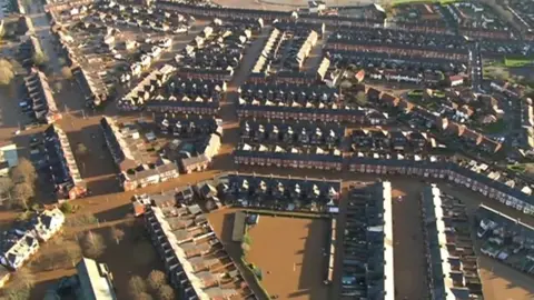 Aerial shot of flooding