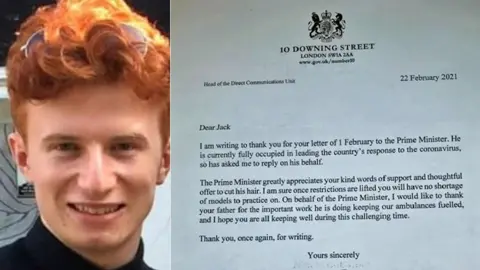 PA Media Jack Jenkins and the letter he got from 10 Downing Street