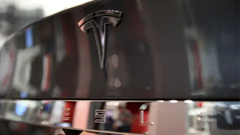 Getty Images Image of Tesla badge on boot of car