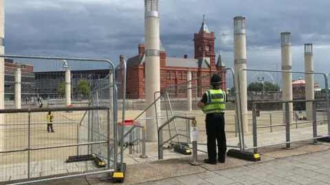 South Wales Police Barrier at Cardiff Bay