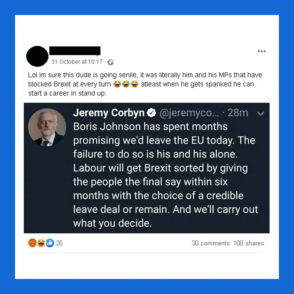 Facebook A critical tweet about Jeremy Corbyn