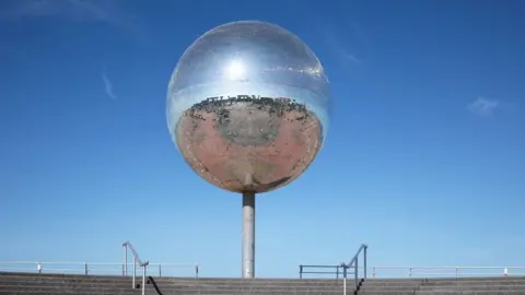 Blackpool Council Mirror Ball artwork on Blackpool Promenade