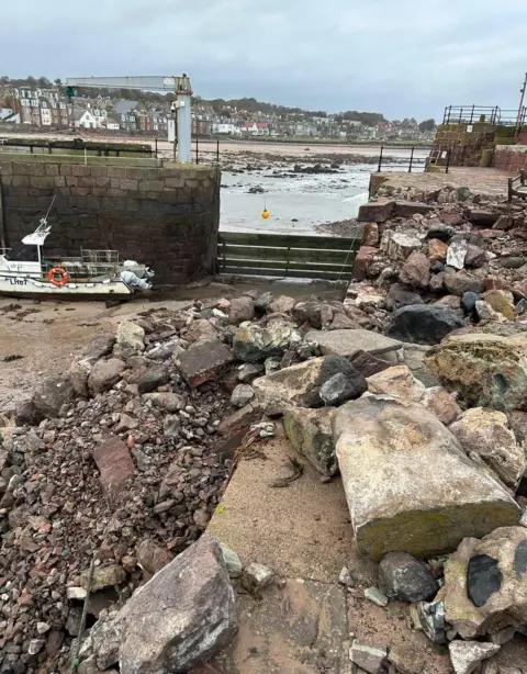 AFP Damage to North Berwick Harbour wall