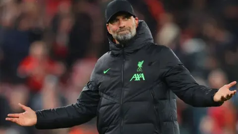 Jurgen Klopp reacts after Liverpool's win against West Ham