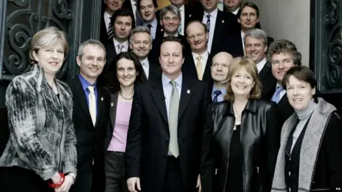 PA Theresa May and David Cameron's shadow cabinet in 2005