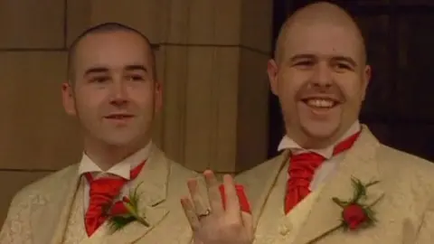 BBC Chris and Henry Flanagan-Kane at their civil partnership ceremony in 2005