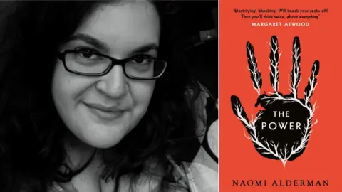 Naomi Alderman/Viking Naomi Alderman with book cover for The Power