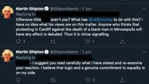 Twitter Literature Wales said Mr Shipton's language on Twitter was "aggressive"