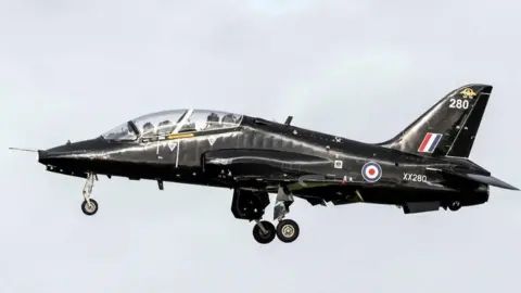 RNAS Culdrose Hawk Jet flying over Cornwall