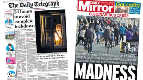 Daily Telegraph and Daily Mirror front pages