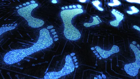 Getty Images Footprints on digital background