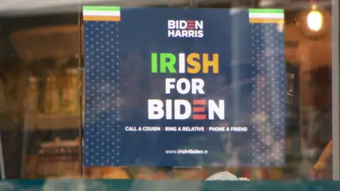 Many shop windows in Carlingford now display "Irish For Biden" posters.