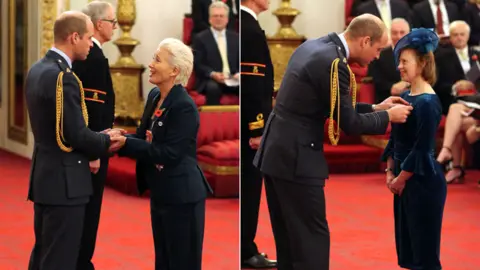 PA Emma Thompson and Sarah Gordy with Prince William