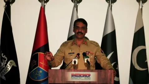 Reuters Maj. Gen. Asif Ghafoor, director general of Inter Services Public Relations (ISPR), speaks during a news conference in Rawalpindi