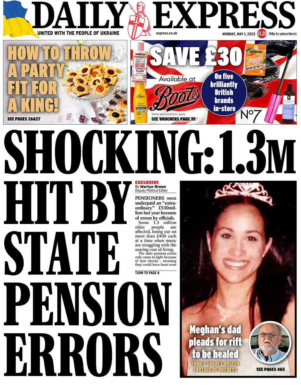 Front page of the Daily Express