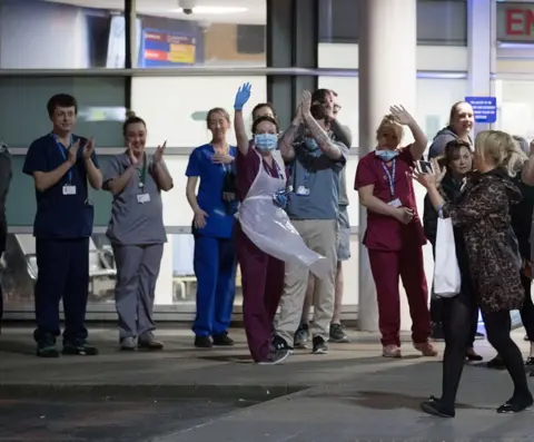 PA Media Staff at Royal Liverpool University Hospital applaud