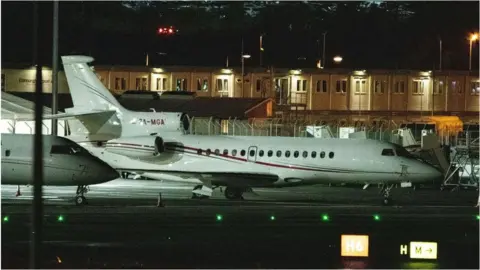 Alamy A Dassault Falcon 8X belonging to the Monaco royal family and carrying Prince Albert, arriving in Edinburgh