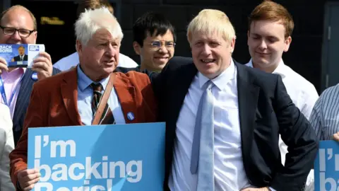 Getty Images Former Prime Minister Boris Johnson seen campaigning with father, former MEP Stanley Johnson