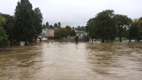 Nest Williams/BBC Flood waters in Builth Wells, Powys