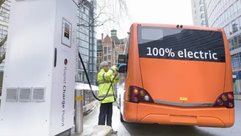 Getty Images An electric bus being charged