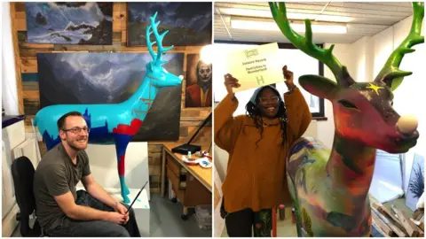 Ben Ashworth and Jussara Nazare Ben Ashworth and Jussara Nazare near their reindeer