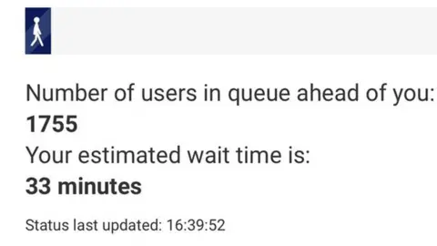 An image showing 1,755 people in an online queue to book a driving test