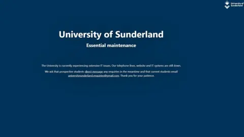 University of Sunderland Screen grab of error message on website