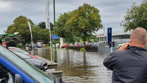 Flooded Old Newton Road in Torquay