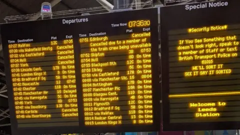 Katie May Lees Departures board at Leeds