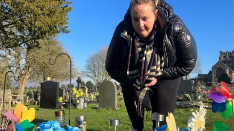 Hayley Coates at Kaylan's grave