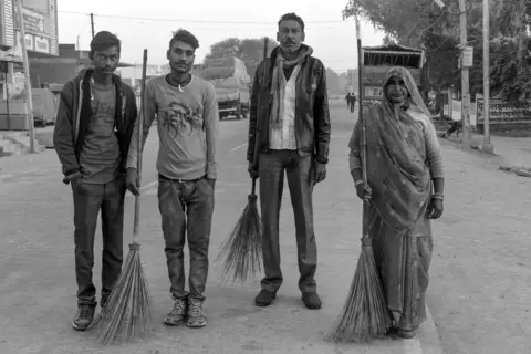 Sanitation workers in Amanganj in Panna district, India