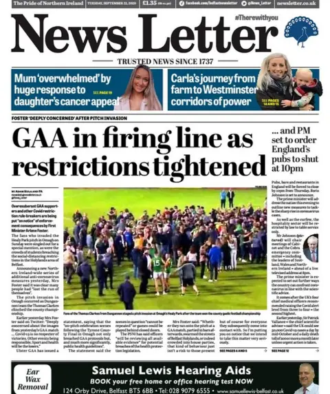 News Letter Front page of the News Letter on Tuesday