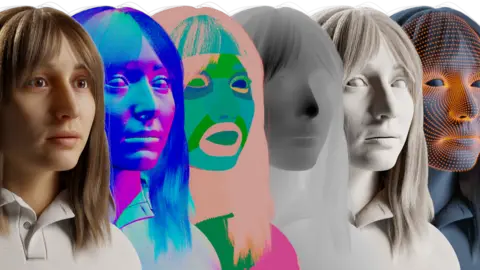 Synthesis AI Synthesis AI's computer system measuring a woman's face