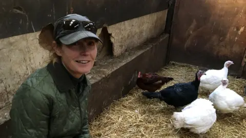 Fiona Oakes with some of her turkeys