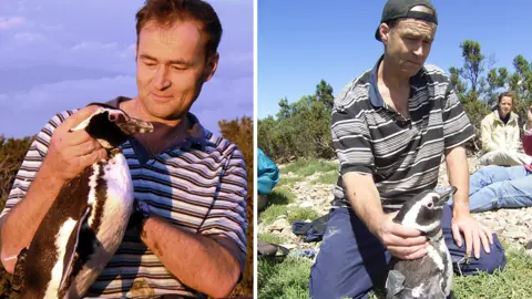 BBC Prof Rory Wilson with penguins