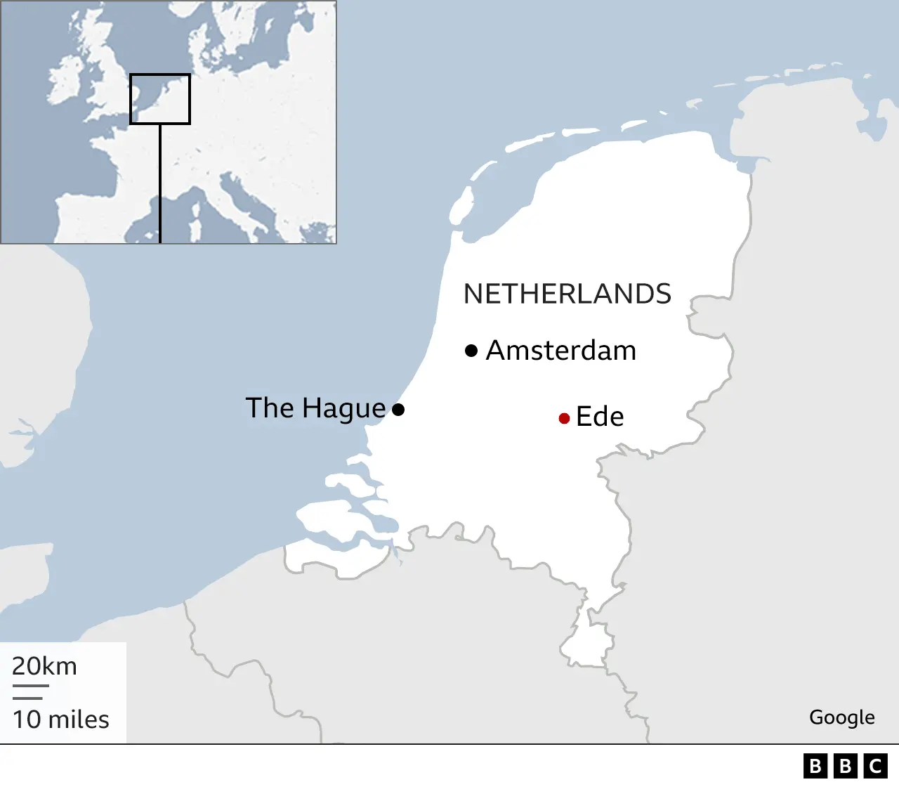A map highlighting where Ede is in the Netherlands