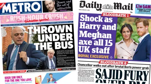 Front page of the Metro and the Daily Mail