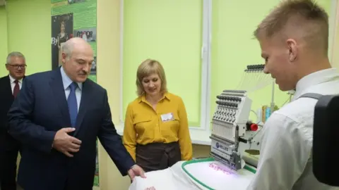 BelTa/Reuters Belarusian President Alexander Lukashenko visits Baranovichi College of Service Industry, in Baranovichi, Belarus September 1, 2020.