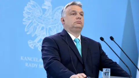 EPA Hungarian Prime Minister Viktor Orban speaks in Warsaw