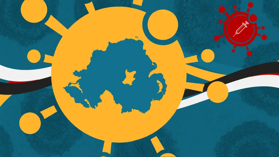 BBC A graphic showing a map of Northern Ireland inside a coronavirus