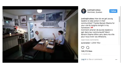 Instagram Trudeau posted on Instagram about his dinner with Obama