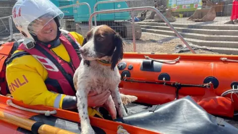 Porthcawl RNLI Ollie with a member of the rescue team