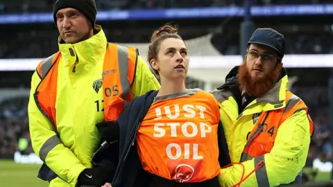 Getty Images One of the four protesters at the Tottenham Hotspur and West Ham match