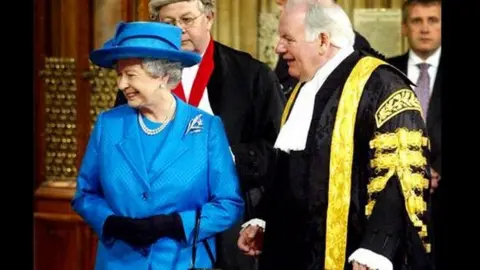 PA The Queen with Michael Martin in the Central Lobby in the Houses of Parliament in 2002
