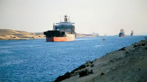 Getty Images File image of cargo ships transits the Suez Canal near Ismailia, Egypt