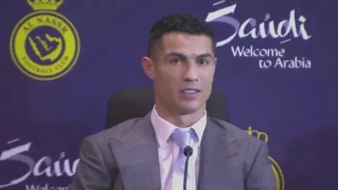 Cristiano Ronaldo speaking at a press conference in Saudi Arabia