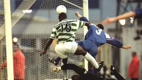Clive Brunskill Oliver Tebily scores for Celtic against Cwmbran in a 1999 Uefa Cup match
