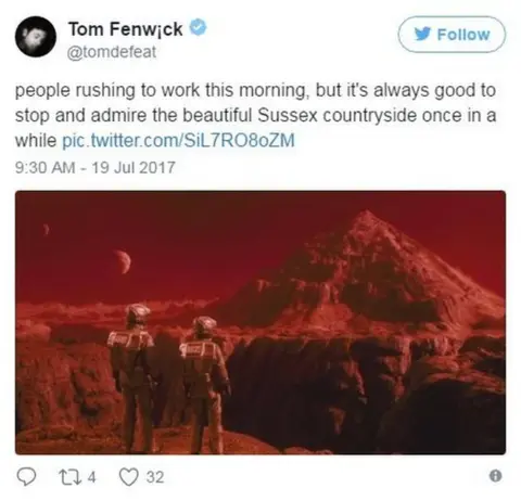 @tomdefeat @tomdefeat "people rushing to work this morning but it's always good to stop and admire the beautiful Sussex countryside once in a while"