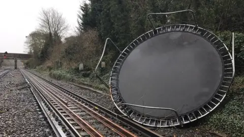 Network Rail Trampoline on train track